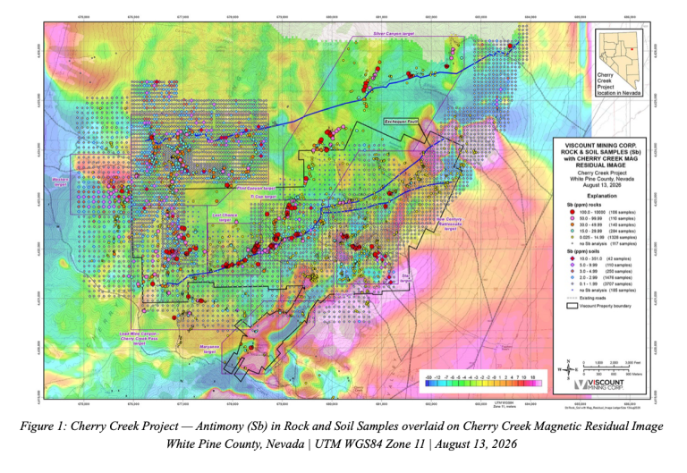 VISCOUNT MINING REPORTS ANTIMONY AND TELLURIUM GEOCHEMICAL RESULTS AT CHERRY CREEK, NEVADA — BOTH INCLUDED ON THE 2025 U.S. CRITICAL MINERALS LIST